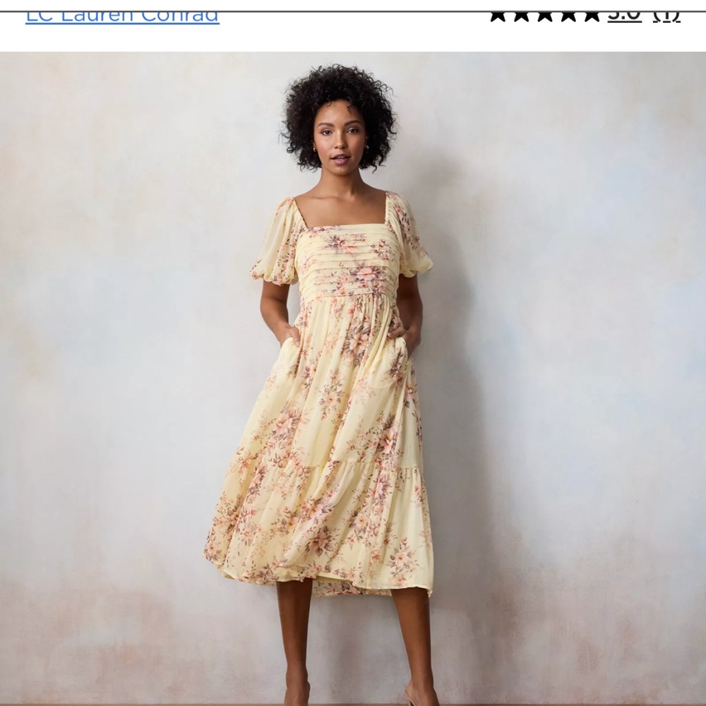 LC Lauren Conrad Yellow Floral Midi Dress